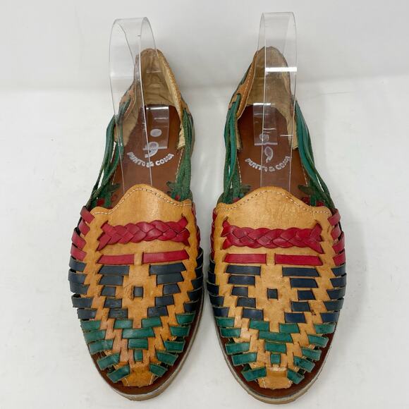 Punto & Coma Colorful Leather Huaraches Size MX 5 US 7.5 Women Sandals - Picture 2 of 10